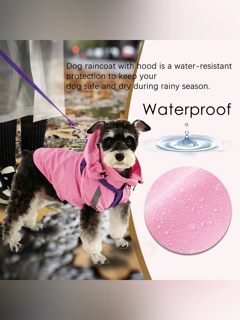 OKpangcho dog raincoat (pink, size M). Features a detachable hood, making it a v